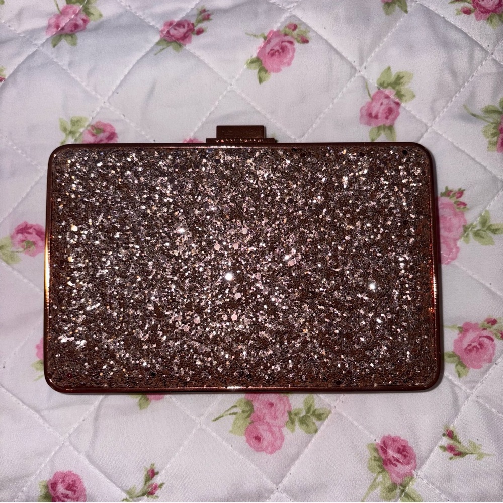 Henry Bendel Rose Gold sparkly glitter Clutch with removable strap